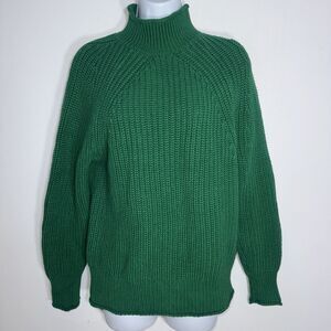 J. Crew Green 100% Cotton Rollneck Sweater Fisherman Chunky Women Small